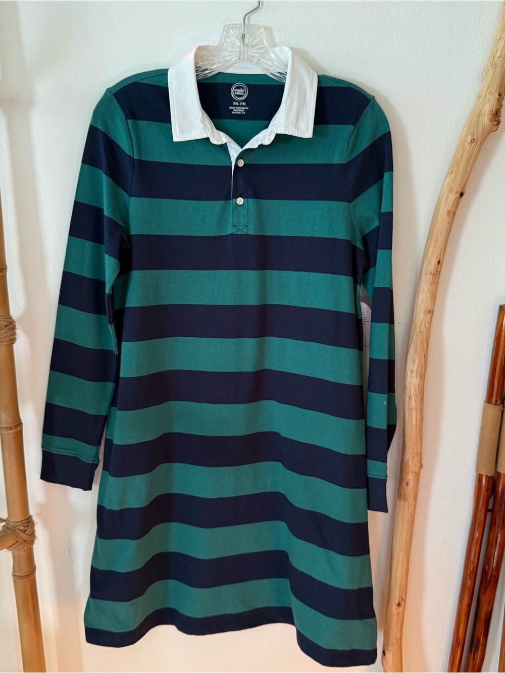 NEW, Y2K Girls Striped Rugby Polo Dress, Long Sleeve, Size XXL (18)